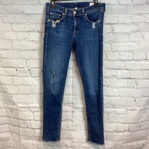 Rag & bone raw hem distressed medium wash skinny jeans size 29